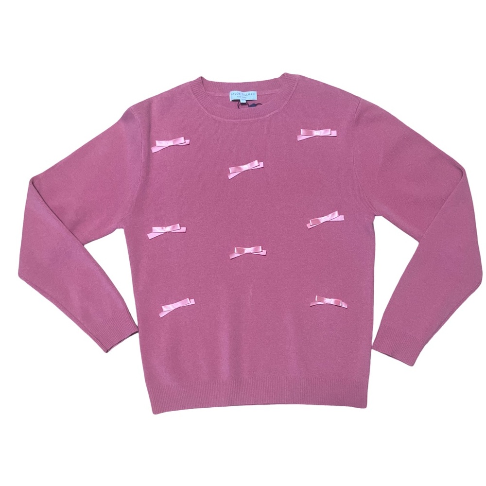 Pink Bow Accent Crew Neck Sweater